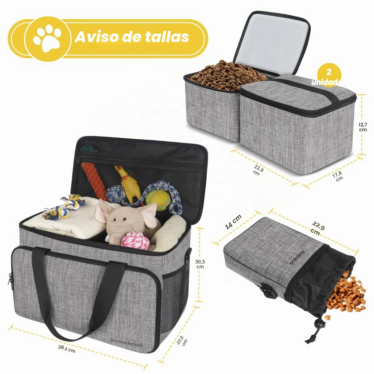 Juego de 6 bolsas de viaje para perros, kit de viaje grande para mascotas, incluye 2 recipientes de alimentos, 1 organizador de viaje para perros, 2 cuencos plegables, 1 bolsa de golosinas,