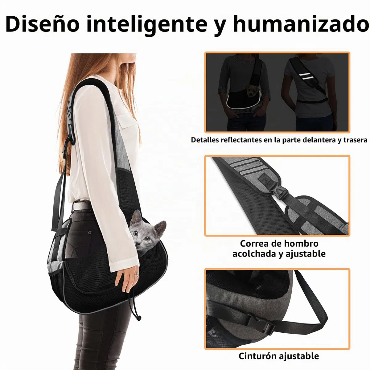 Gloppie Mochila para Perro con Correa para Mascotas Perros Pequeños, Bolsa de Viaje para Gatos, Bolsa Cruzada Cachorros, Manos Libres, Transpirables y Más Bolsillos Gris