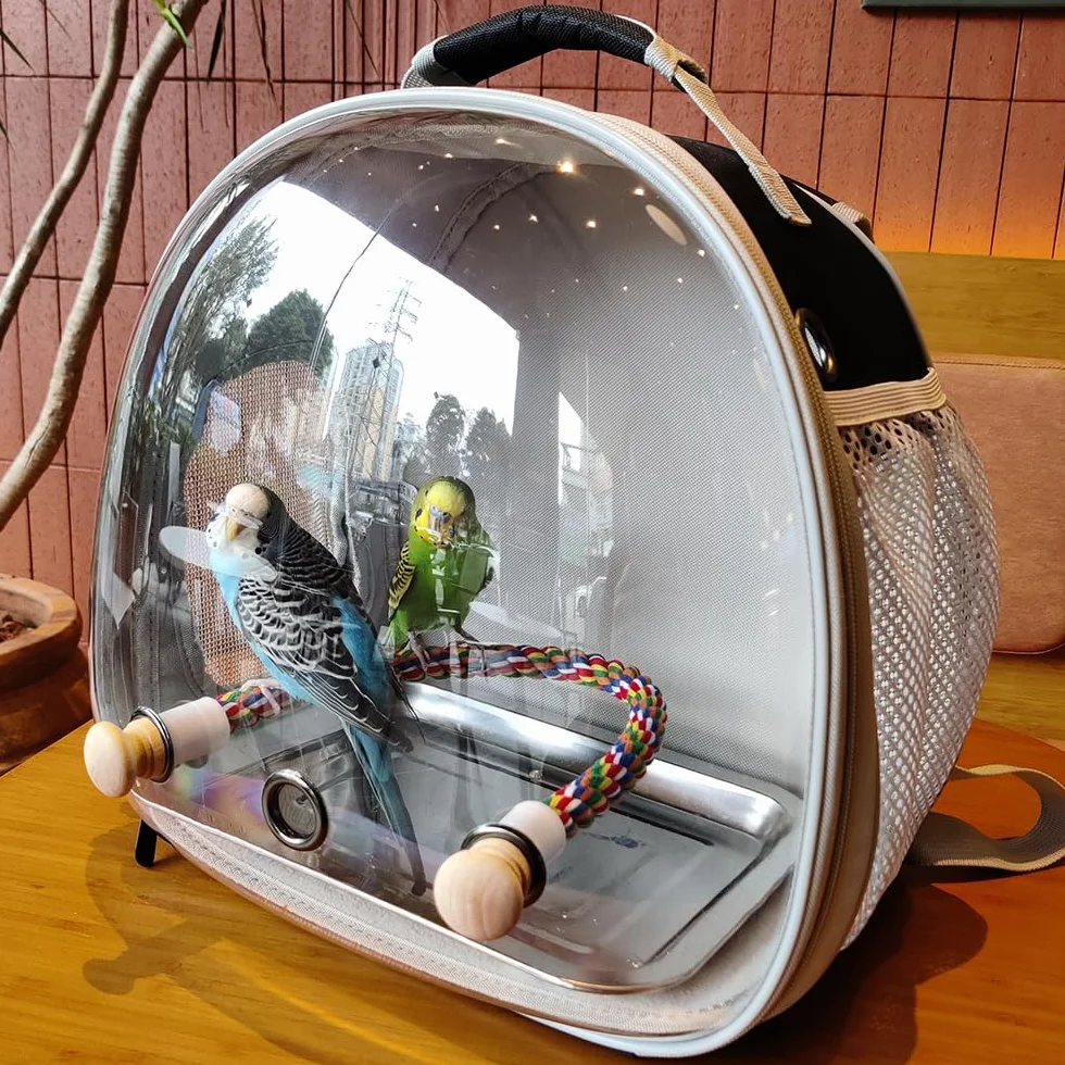 Mochila de viaje para pájaros pequeños, mochila para transportar mochila con bandeja de metal, soporte para periquitos, cacatúas, periquitos, veterinarios, bolsa de libros (rosa)