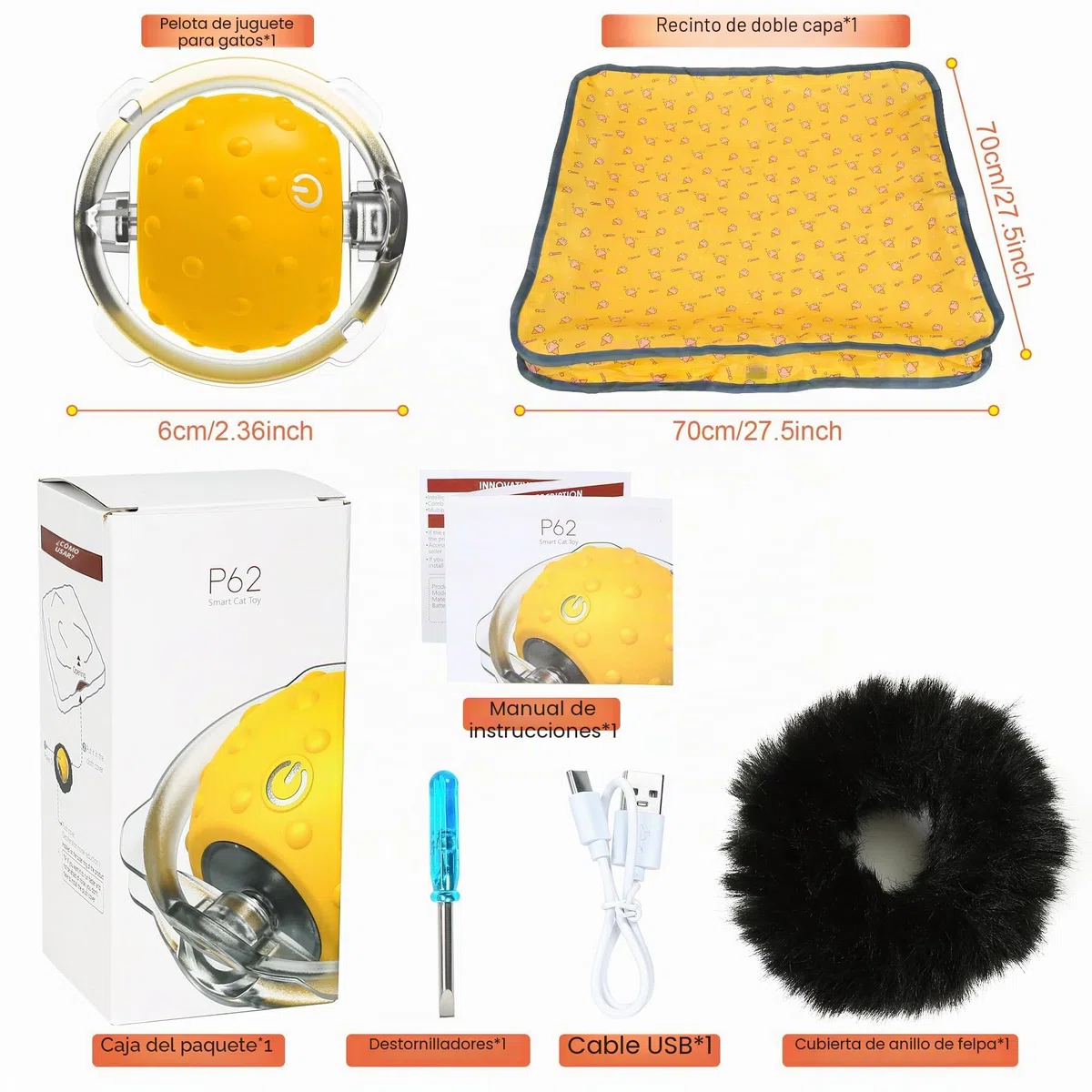 Iokheira Juguete para Gatos Adultos de Interior, Juguete Interactivo automático para Gatos-Recargable Juguetes Gatos Estimulacion, Juego de atrapar Ratones San Valentín (Amarillo)