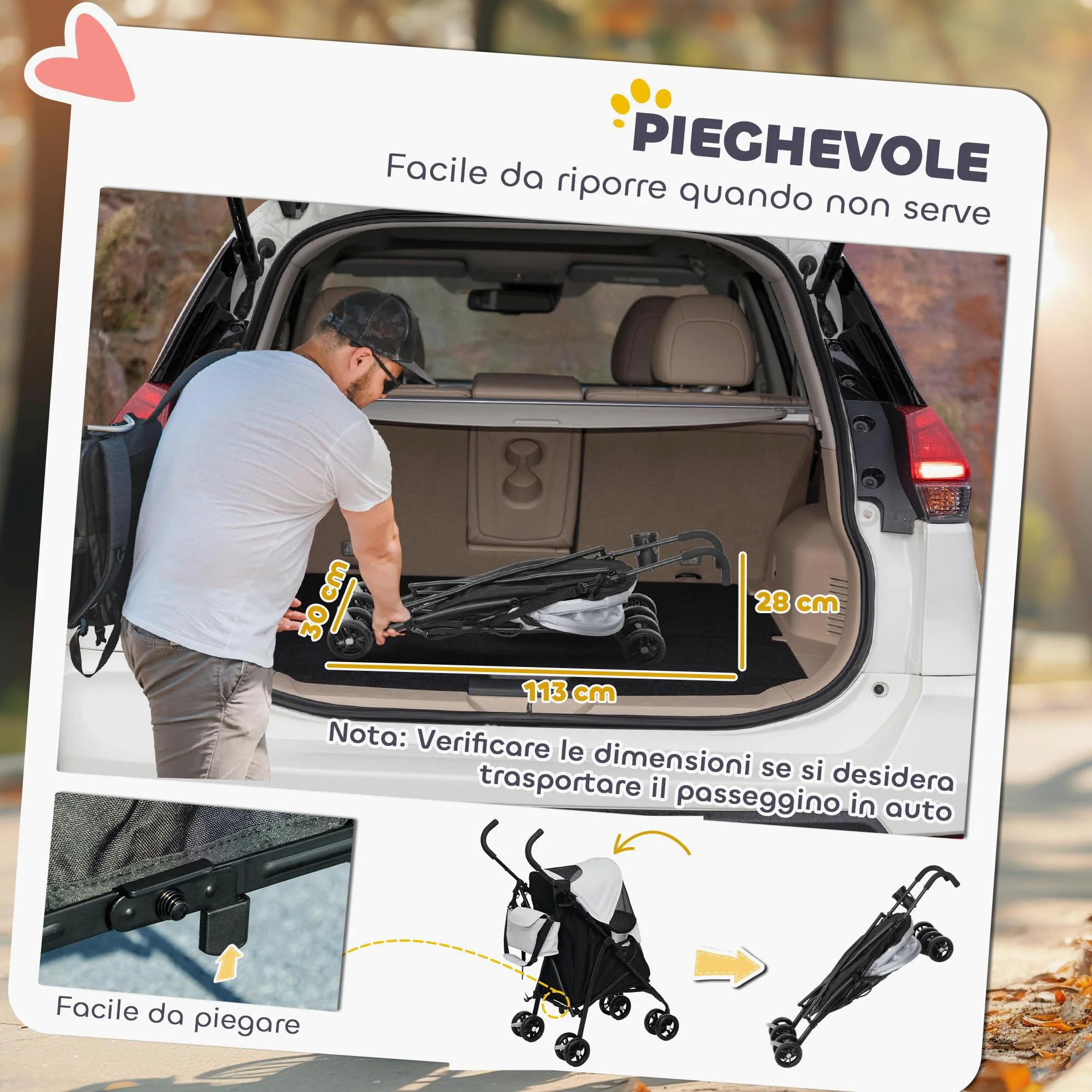 PawHut Cochecito plegable para perros pequeños con correas, bolsa portaobjetos y portavasos, cochecito para mascotas con ventanas de malla, 76 x 44 x 103 cm, negro y gris claro