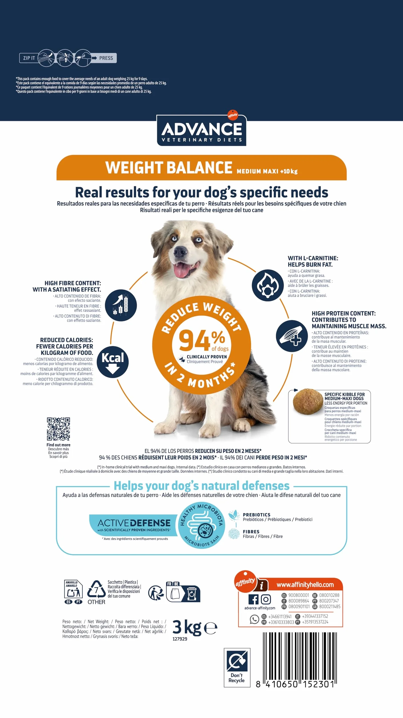 Advance Veterinary Diets Weight Balance Medium & Maxi - Pienso para Perros con Problemas de sobrepeso - 12kg