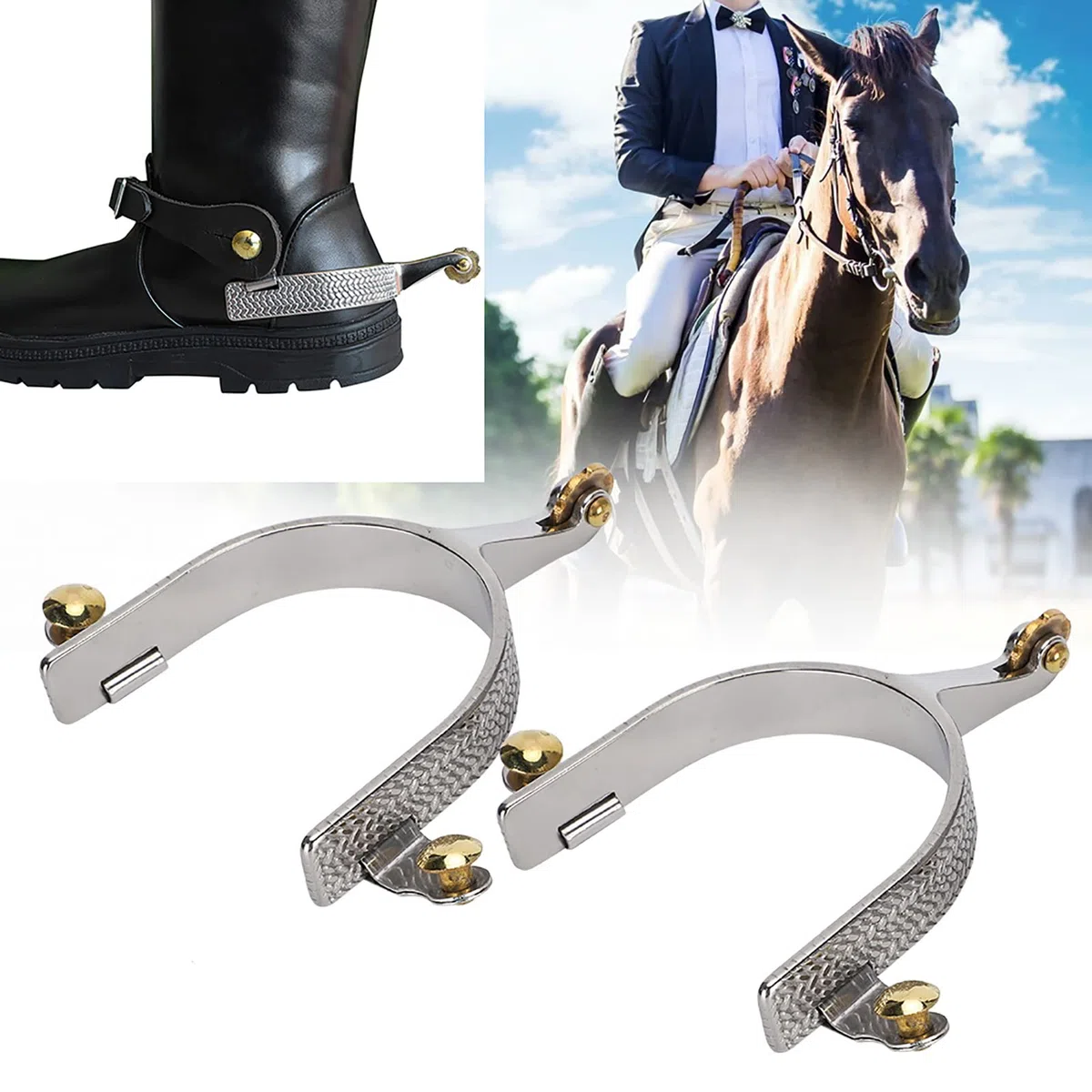 Espuelas para Botas De Vaquero, Espuelas para Hombre, Espuelas Occidentales De Acero Inoxidable con Bola De Rodillo, Espuelas para Montar A Caballo para Entrenamiento De Caballos