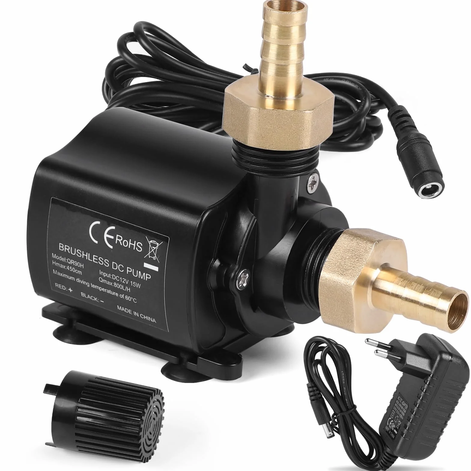 SWAWIS Bomba de Agua Sumergible 12V 800L/H 4,5M con Control de Velocidad y Adaptador de Red