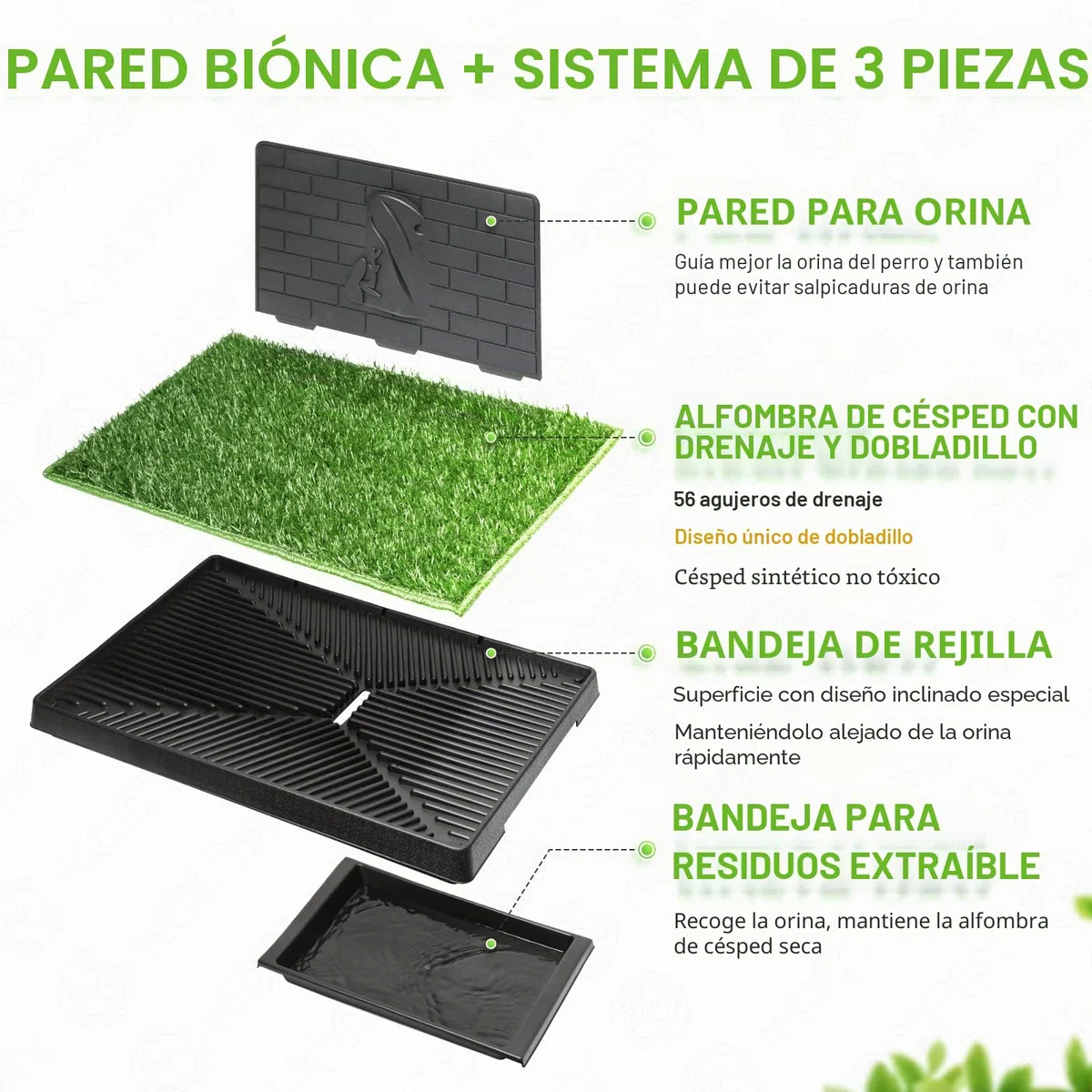 Hompet Inodoro para Perros Artificial con una Gran Bandeja, Almohadillas de Entrenamiento y césped Artificial para Uso Interior y Exterior, Ideal para Perros pequeños y medianos (76x51x7 cm)