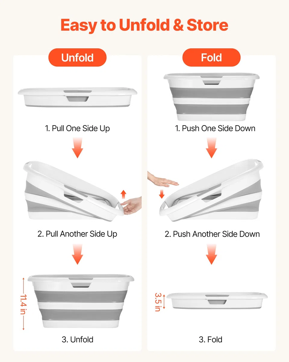 VEVOR Bañera Plegable para Perros Gatos Pequeños de 2,7 a 9 kg, Bañera Portátil para Mascotas con Desagüe Integrado, Orificio de Drenaje, Diseño Compacto que Ahorra Espacio, Uso en Interior y Exterior