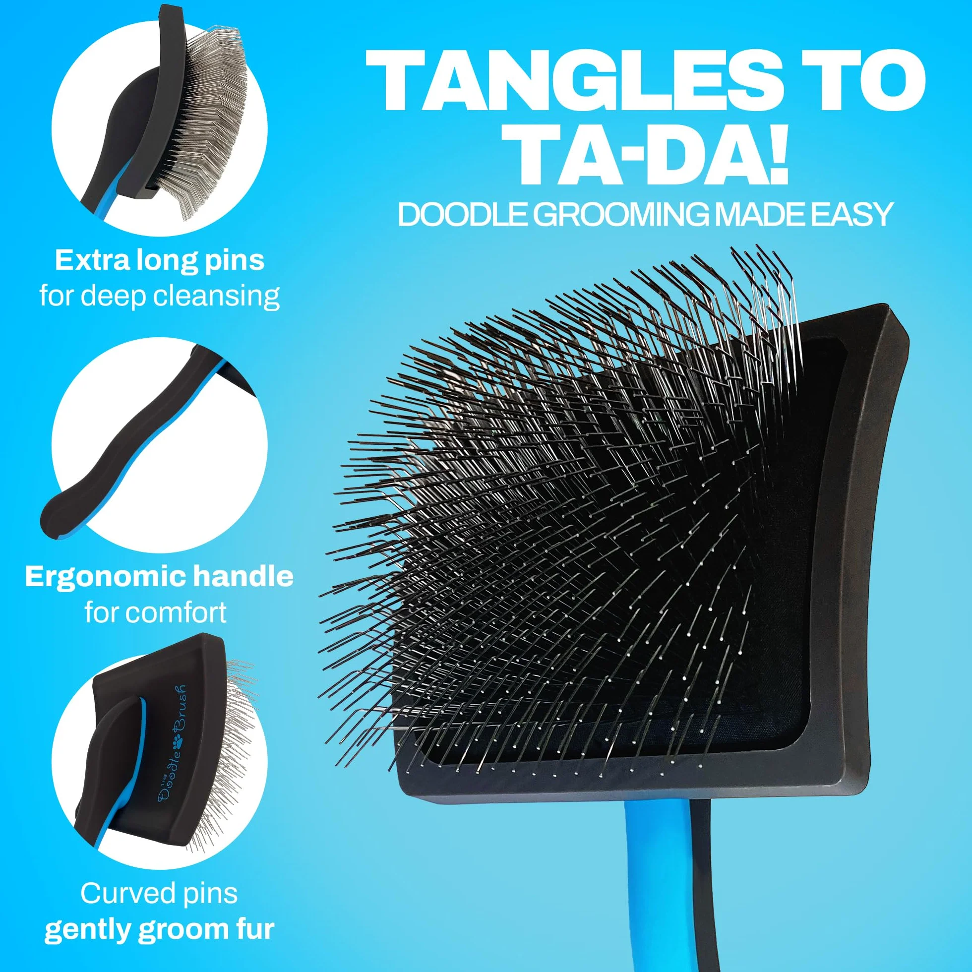The Doodle Brush Cepillo Alisador Cepillo Para Perros Doodles, Ideal En Goldendoodles, Poodles Y Bernedoodle, Desenreda Largo Y Rizado, Herramienta Eficaz En El Aseo De Mascotas - Pasador Extra Largo