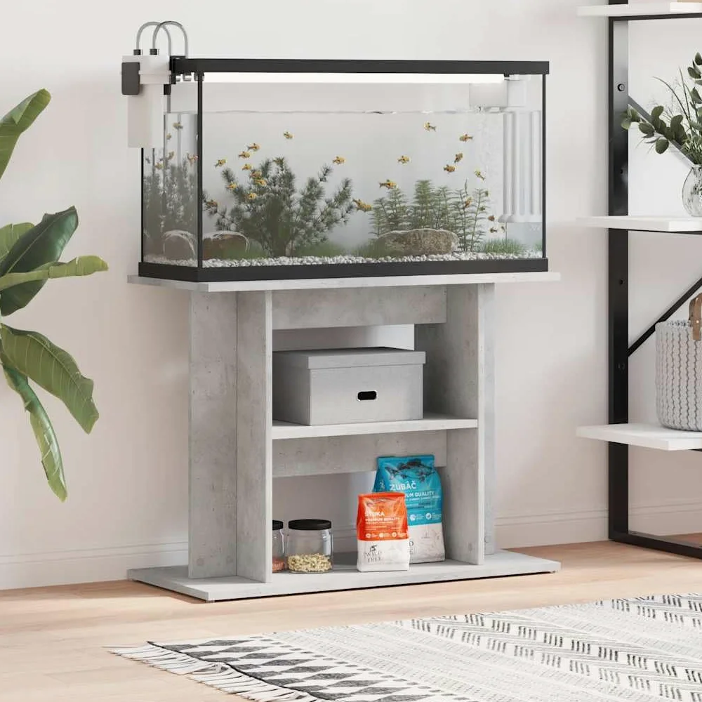 vidaXL Soporte para Acuario Madera ingeniería Gris hormigón 80x35x60cm