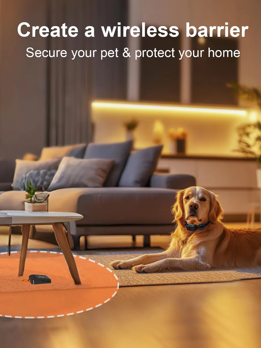 FLYSPEAR Barrera inalámbrica para mascotas, barrera recargable para interiores con 6 radios de rango ajustables de hasta 7 pies, 6 intensidades estáticas seguras ajustables, valla eléctrica para