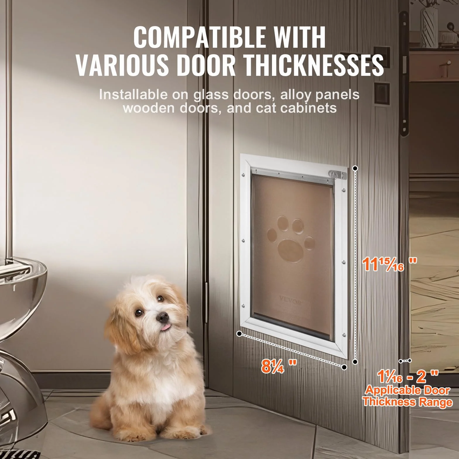 VEVOR Puerta para Mascotas Fuerte y Duradera, Marco de Aluminio, Panel de Cierre de Metal, Adecuada para Perros Interiores y Exteriores