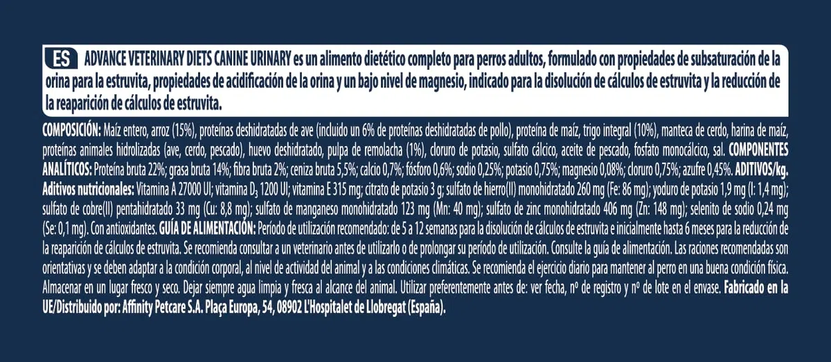 Advance Veterinary Diets Urinary, Pienso para Perros con Problemas en el tracto urinario, 12kg