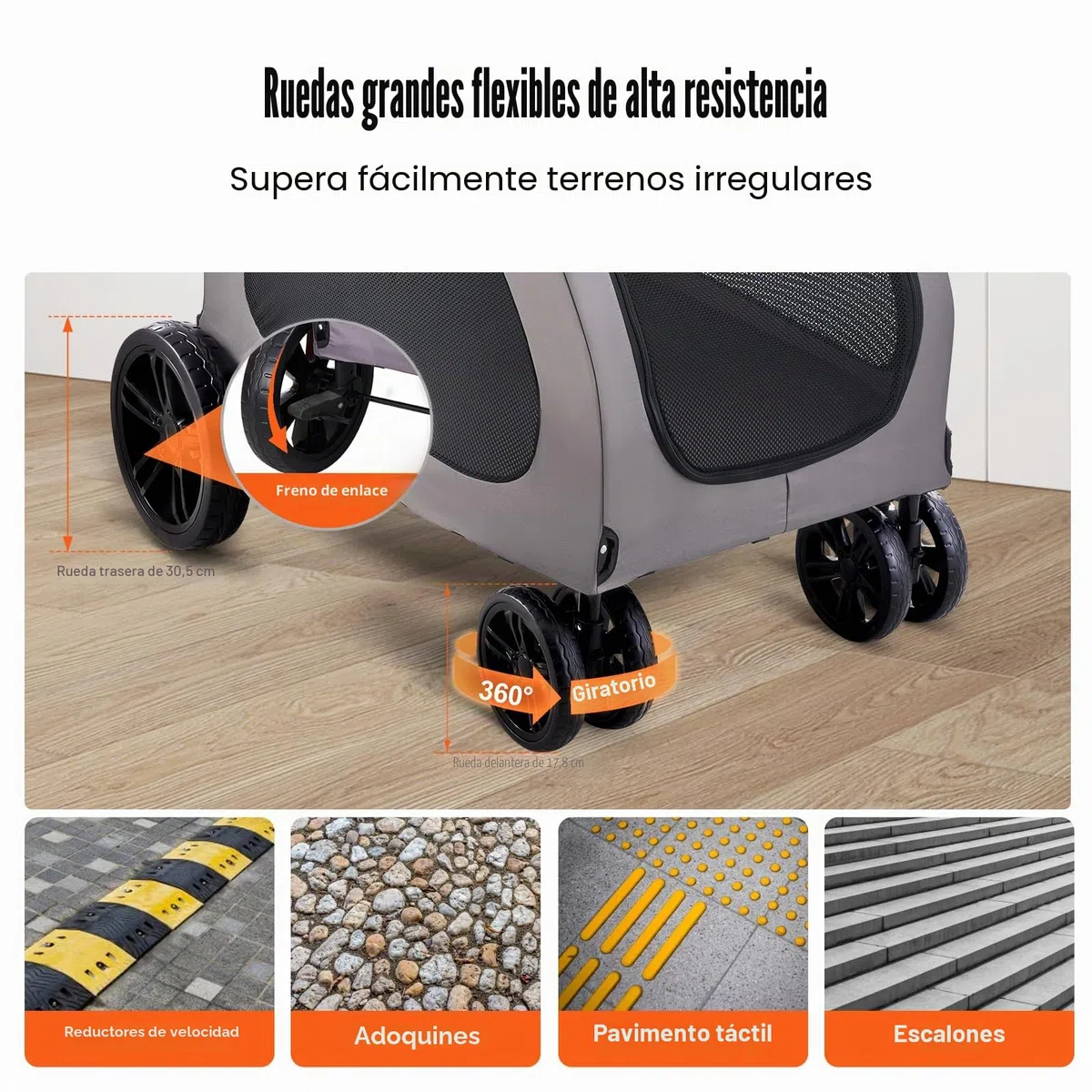 VEVOR Cochecito para Mascotas 4 Ruedas Capacidad de Peso de 173 kg Carrito Portátil para Mascotas con Ventanas de Malla Transpirable Altura Ajustable Cochecito para Animales Pequeños Medianos