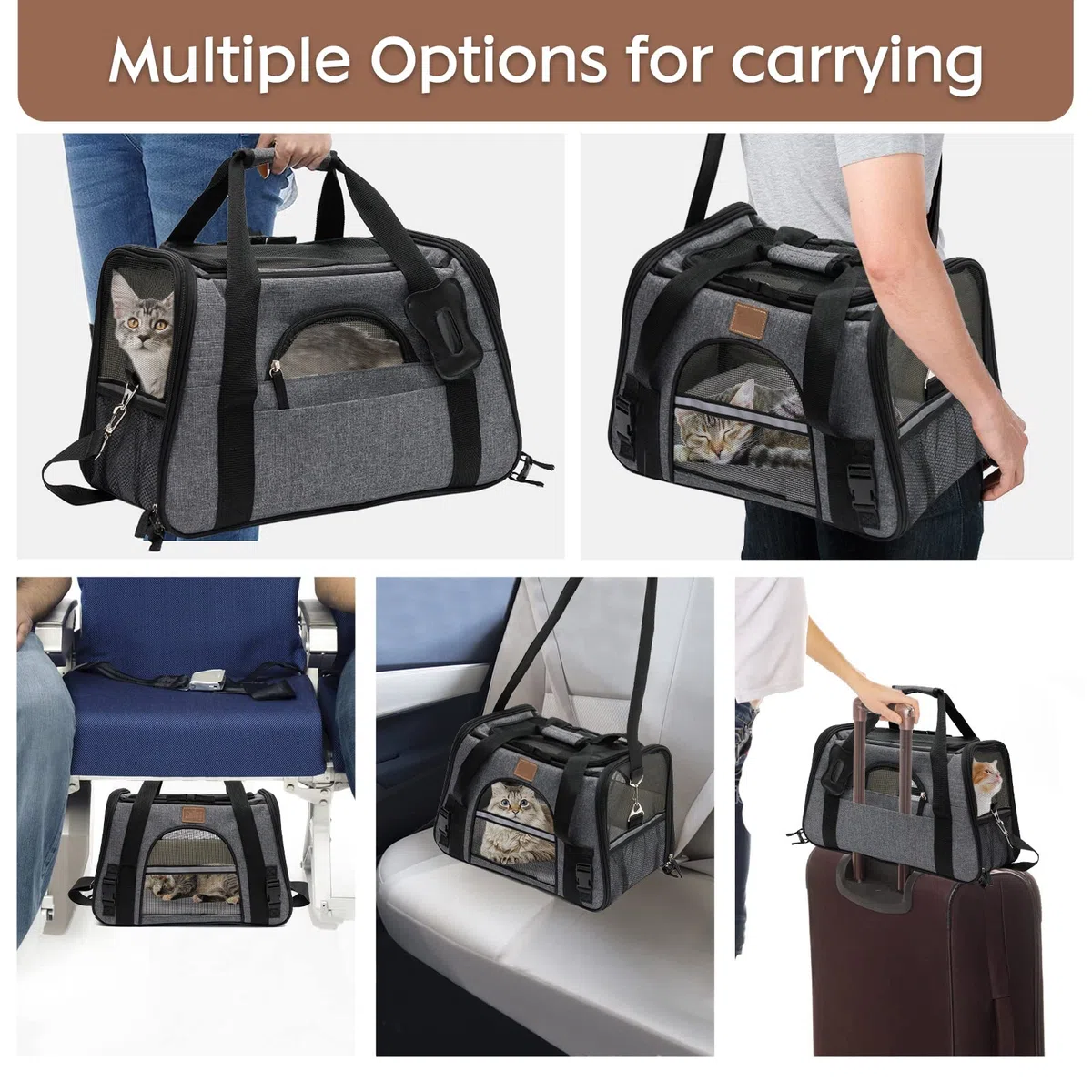 Bolsa para Mascotas|Bolsa Transporte Portátil y Transpirable para Mascotas con Tapete Extraible&Malla Transpirable |trasportines Gato Correa de Hombro Ajustable| Adecuado para viajar-43.5 * 25 * 28cm