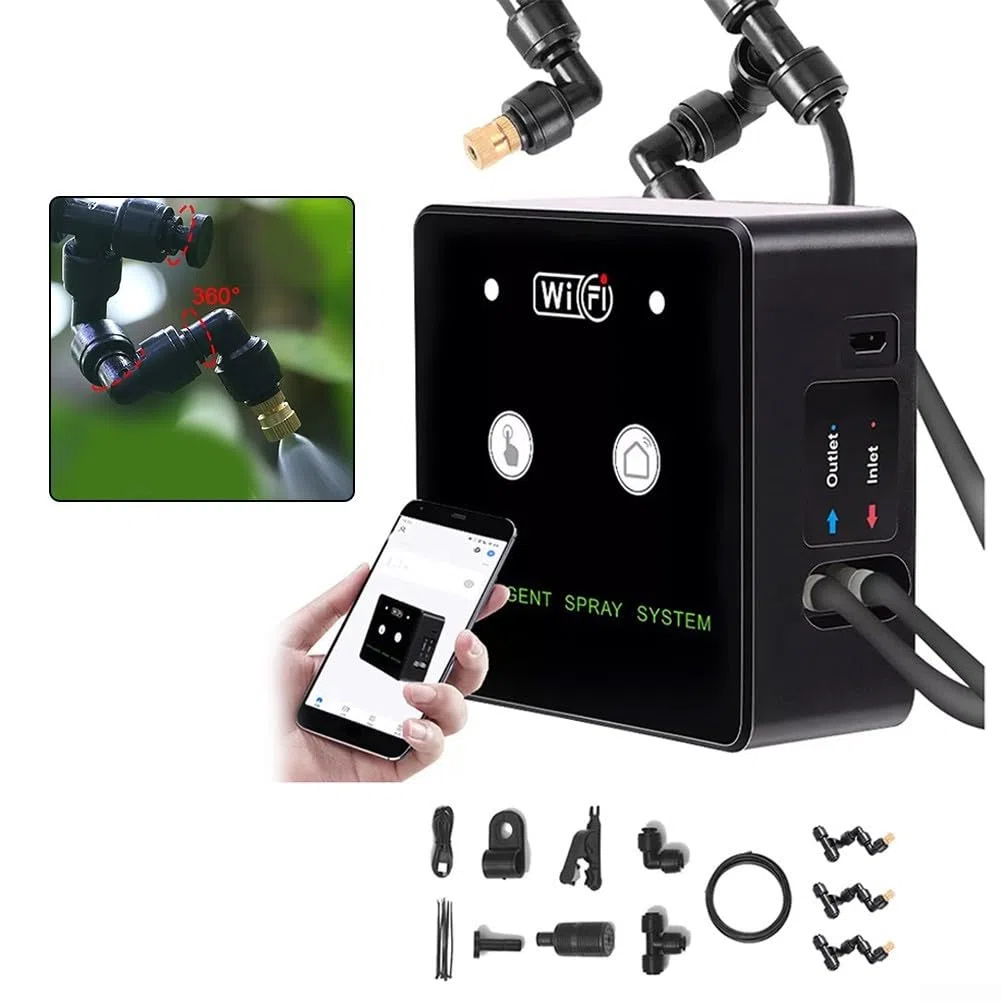 Nebulizador automático para plantas con temporizador, sistema inteligente de nebulización de terrario, pulverizador de selva tropical controlado por WiFi, kit de boquilla de rotación de 360