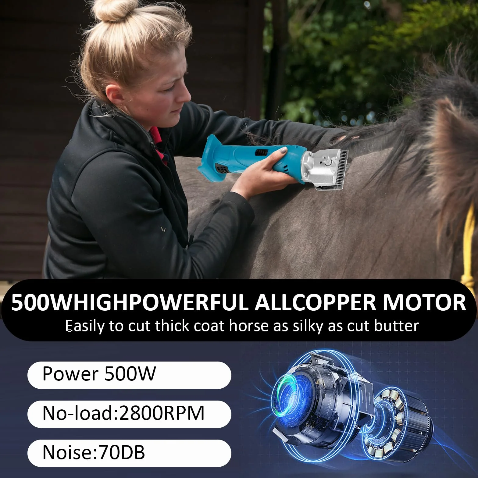 Cortapelos inalámbricos compatibles con batería Makita de 18 V, kit de aseo inalámbrico silencioso para cabello grueso, cortadora de caballos resistente, kit profesional de aseo para caballos gruesos