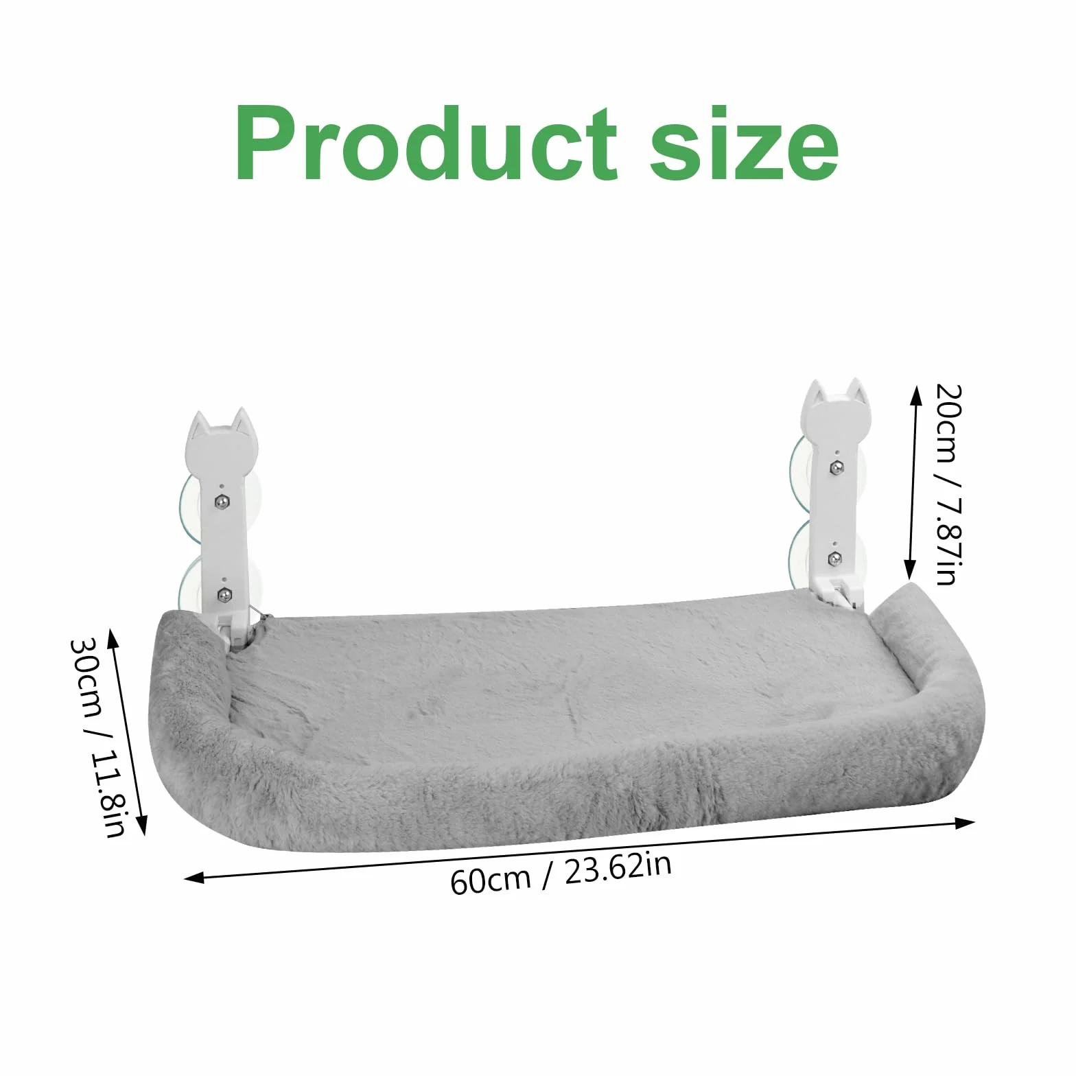 Hamaca para gatos, 60 x 30 cm, plegable con ventosas, cojín de felpa lavable, soporta hasta 25 kg, color gris