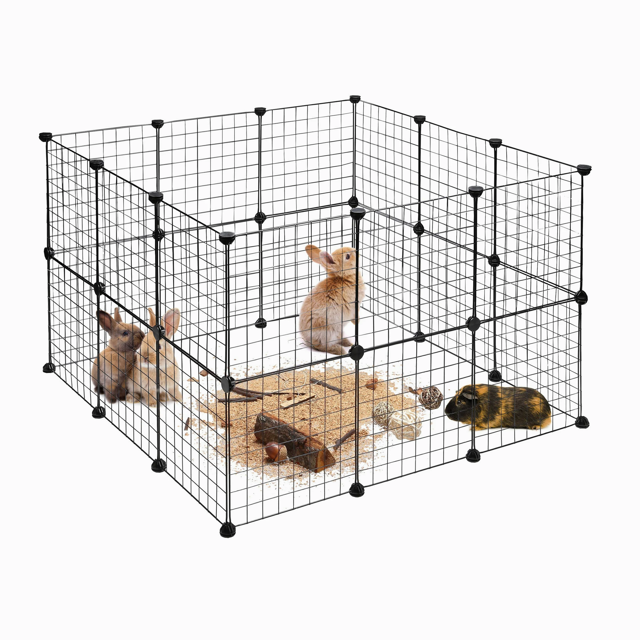 Relaxdays Parque Mascotas Ampliable para Conejos, Cobayas y Cachorros, Metal y Plástico, Negro, 72 x 110 x 110 cm