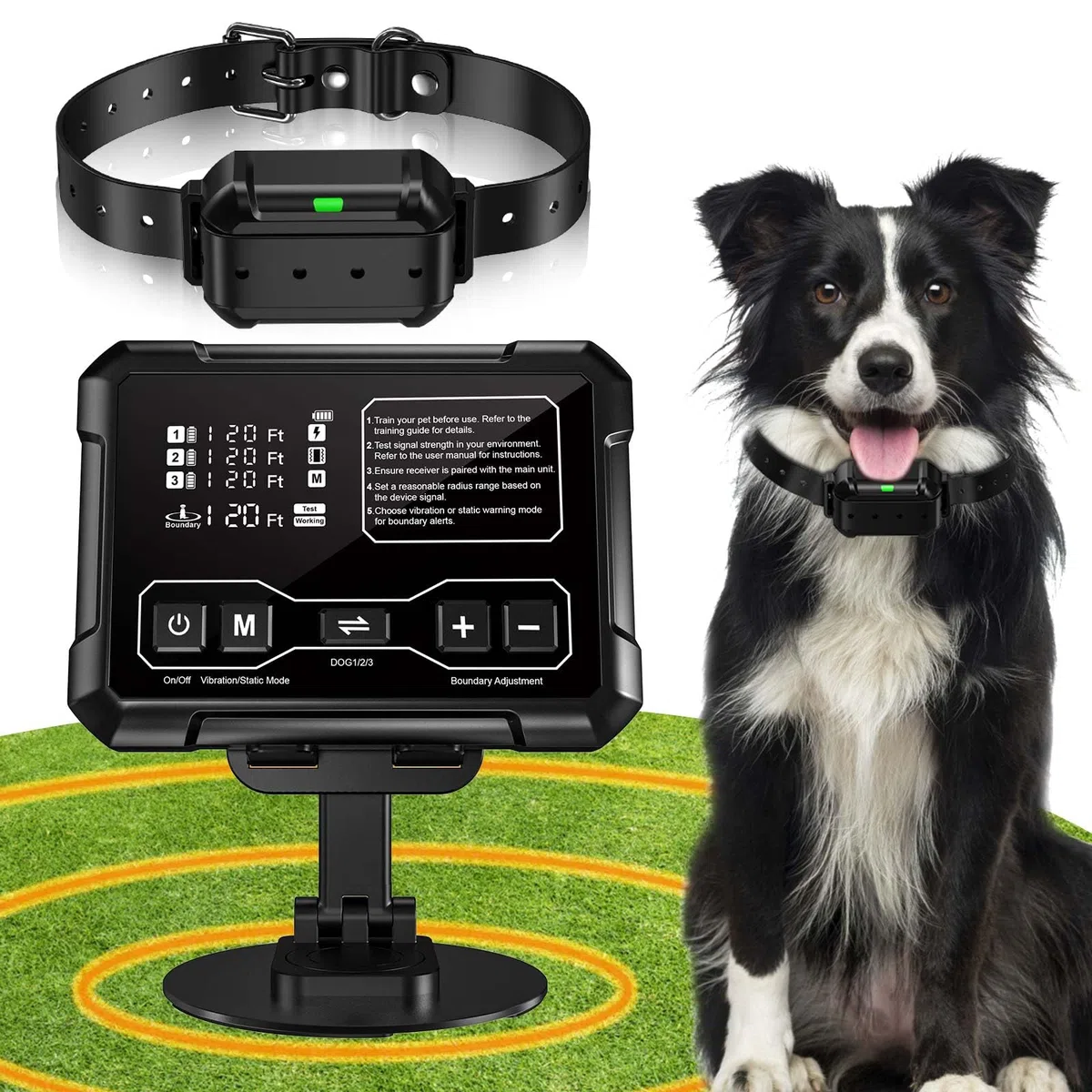 Sistema inalámbrico de valla para perros-Radar de alta precisión 120ft sistema eléctrico de valla para perros GPS-Monitoreo en tiempo real al aire libre, perros medianos y grandes 9-26in(3 canales)
