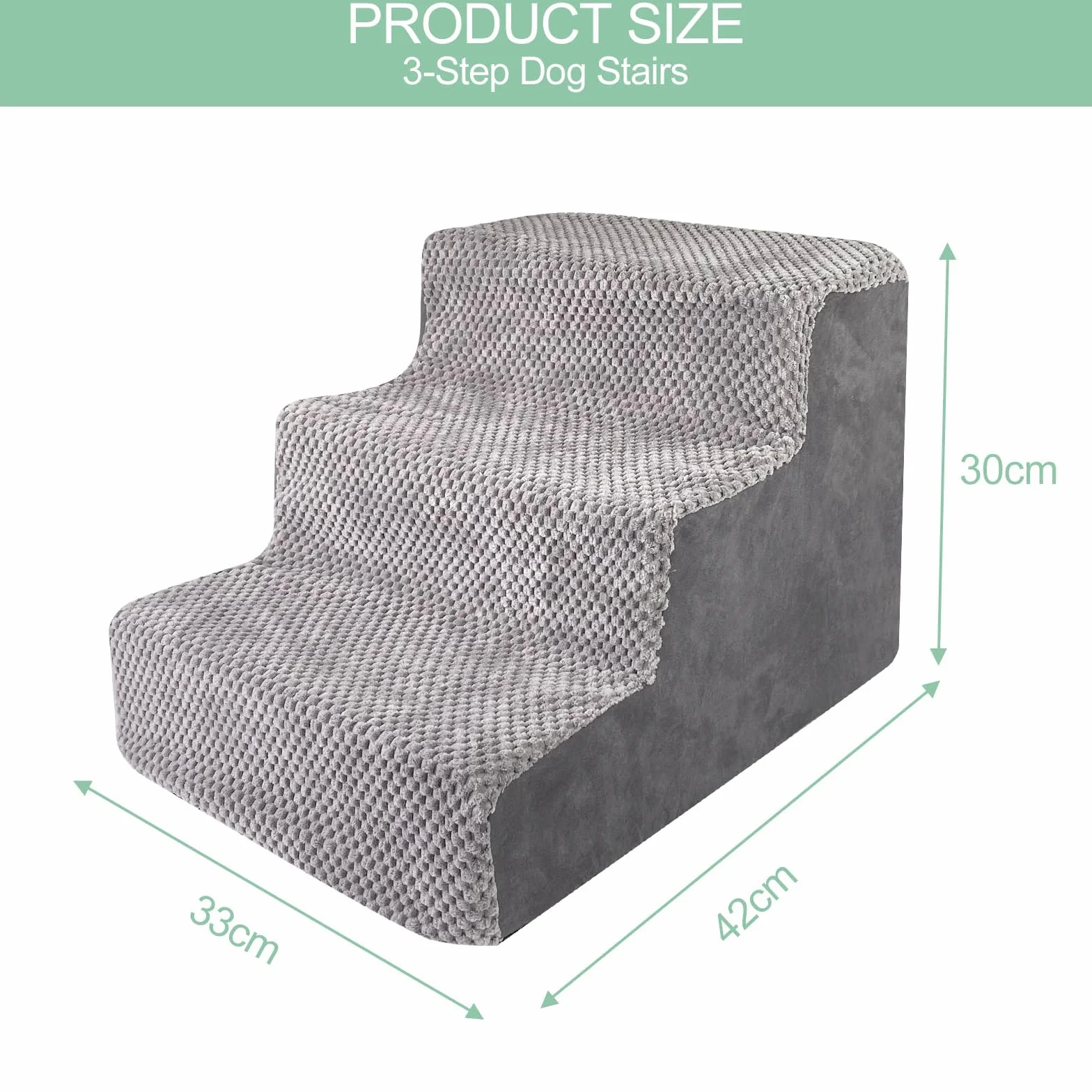 Rampa para Perros, Escalera para Mascotas de Espuma de Alta Densidad, Escaleras de 3 Peldaños con Funda Extraíble y Lavable, Escalones para Gatos Viejos y Perros para Cama, Sofá, Gris