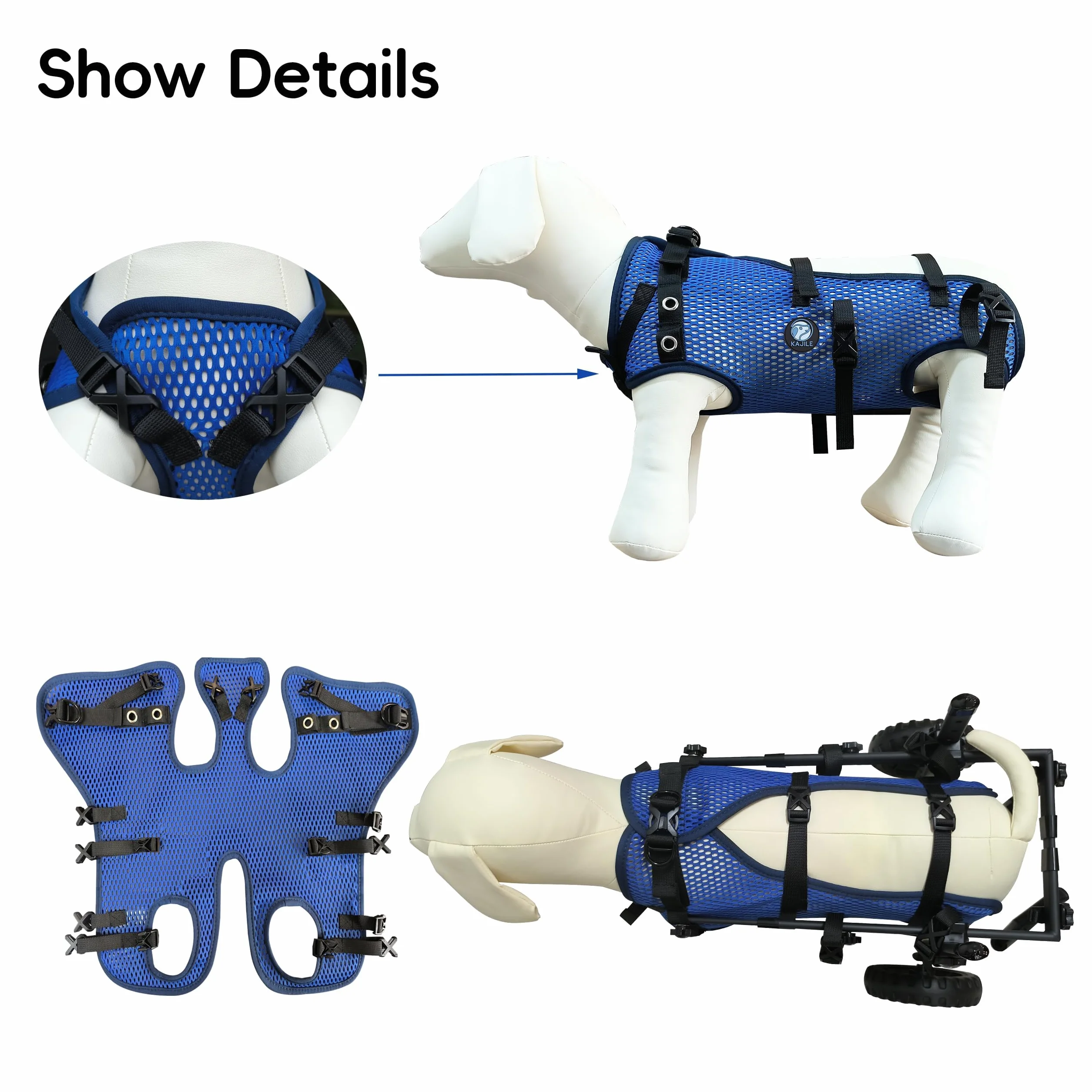 Silla de Ruedas Plegable Ajustable 2 Ruedas para Mascotas,Azul,XS | Rehabilitación de las extremidades traseras de mascotas,carrito para mascotas,soporte para las patas traseras,fácil montaje