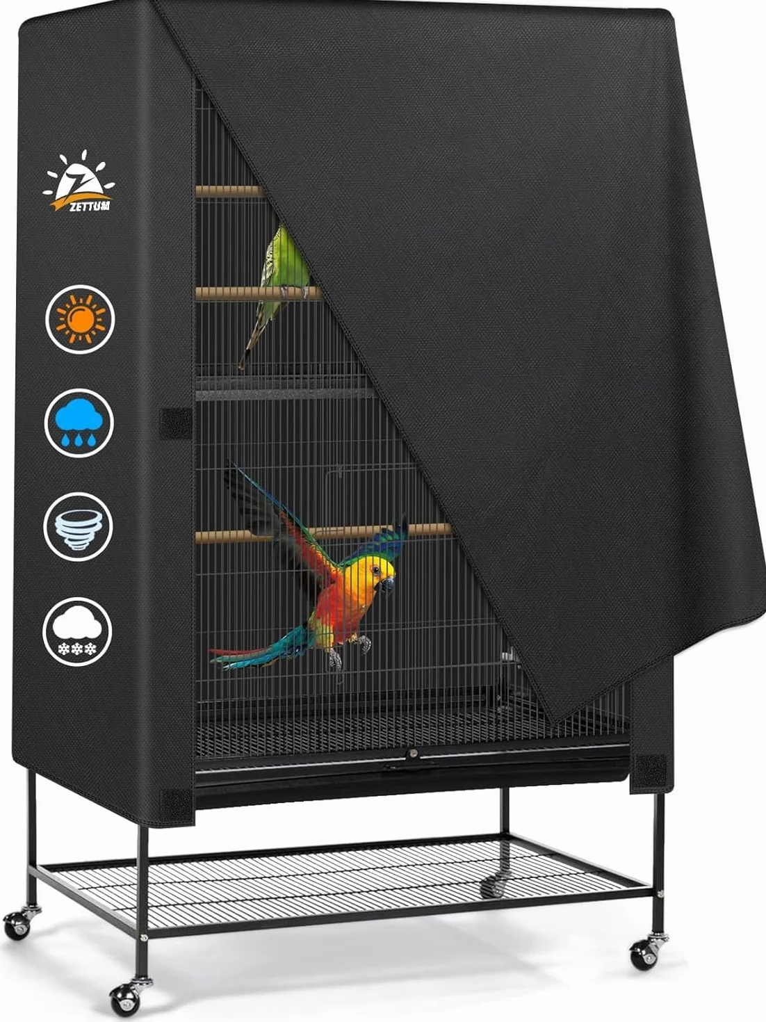 Zettum Funda para Jaula de Pájaros – Funda de Tela 600D para la Noche, Resistente e Impermeable, Accesorio Antidecoloración para Periquitos, Loros, Cacatúas y Otros Pinzones – 26 x 19 x 40 Pulgadas