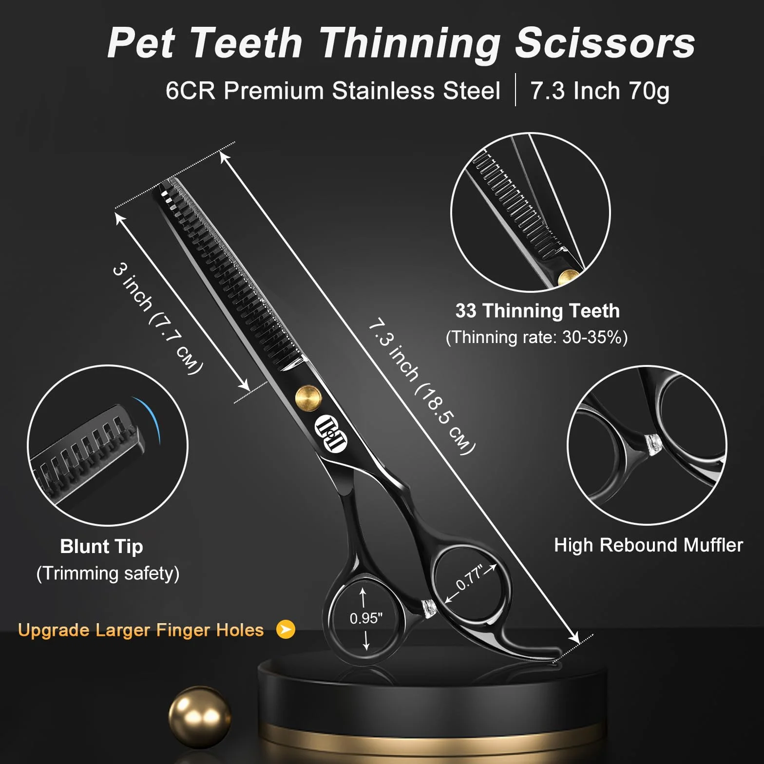 CIICII Tijeras Peluqueria Canina, 7 Pulgadas Tijeras para Perros de Acero Inoxidable con Punta Redonda de Seguridad (Tijeras para Adelgazar, Tijera Curvas y Rectas) para Peluquería Doméstica (Negro)