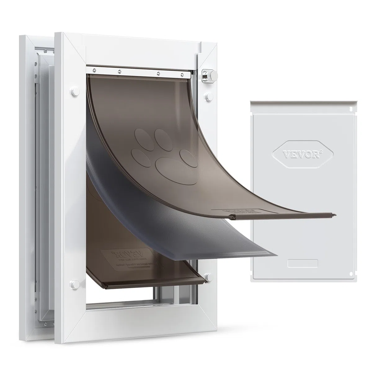 VEVOR Puerta para Mascotas Tamaño Mediano, Gatera para Puerta con 3 Solapas Flexibles Magnéticas, Marco Metálico, Resistente a la Intemperie para Perros Gatos Pared Dormitorio Interior y Exterior