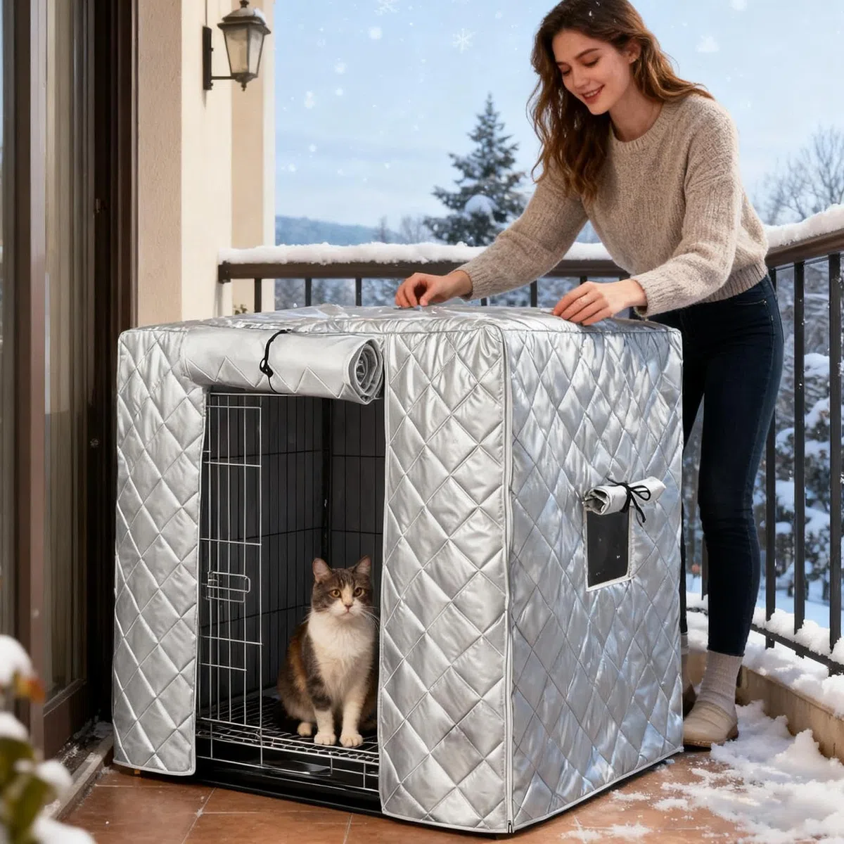 Cubierta para Jaula De Perro, Suministros para Mascotas Impermeables Protectores con Ventana Lateral Enrollable Transpirable, Cubiertas para Jaulas De Perro, para Uso En Interior Y Exterior