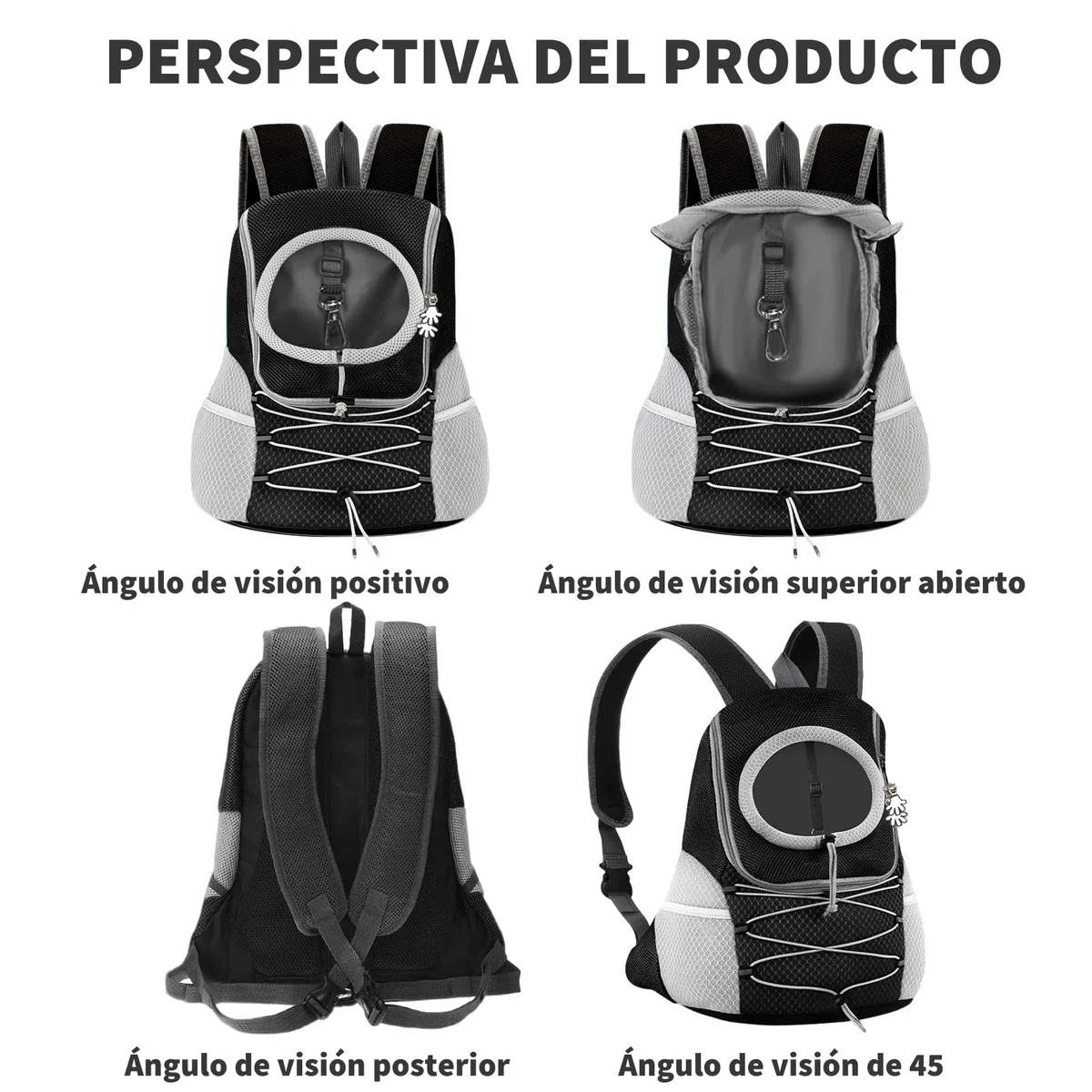 PETCUTE Mochila para Perros Ajustable,Transpirable Bolsa de Viaje para Mascotas con Parte Inferior Impermeable y Bolsillo,Cabeza Fuera,Mochila Transportín Gato,para Viajar Camping Senderismo M