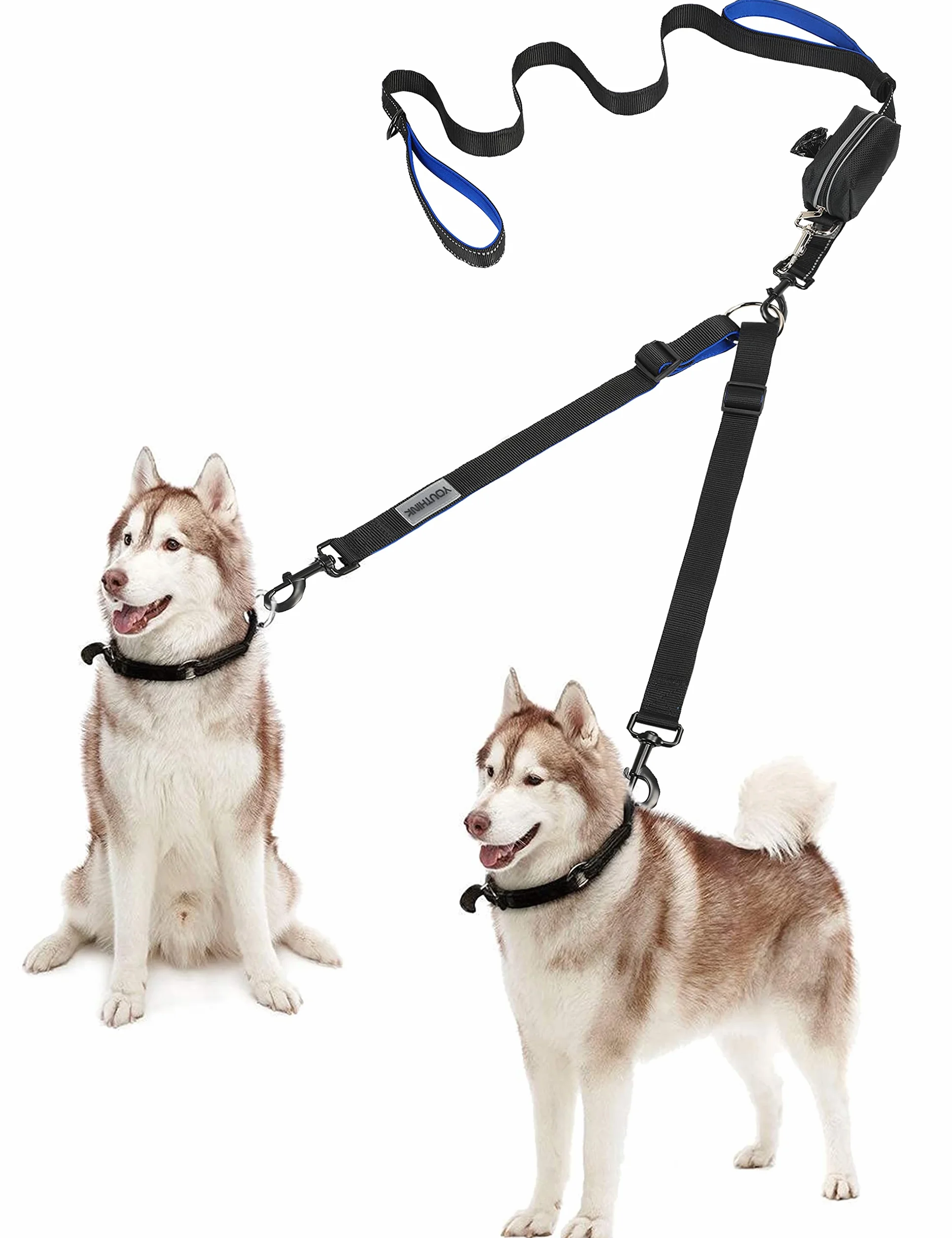 Correa Doble para Perro Manos Libres, YOUTHINK 360º Sin Enredos, Correa para Perro Mediana y Grande, Cinturón Ajustable, Correa Retráctil Reflectante para Perro Doble para Entrenar(hasta 180KG)