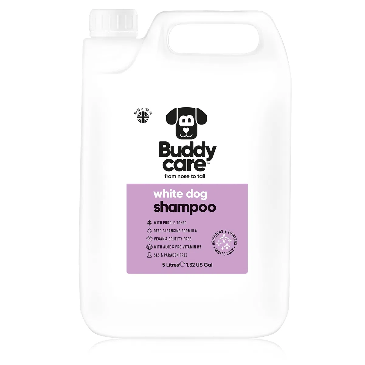 Champú blanco para perros de Buddycare – Champú aclarador y aclarador para perros – Limpieza profunda, aroma fresco – con aloe vera y provitamina B5 (5L)
