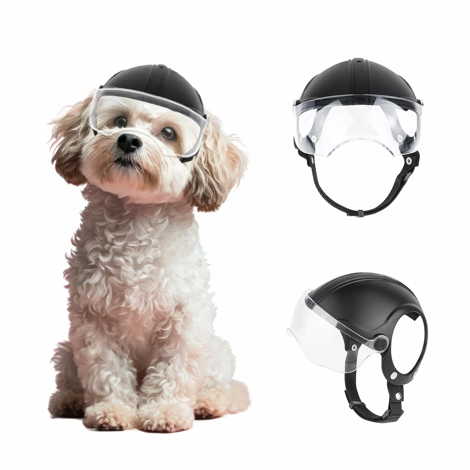 Casco para perros con gafas resistente Casco para mascotas Protección UV Gafas de sol transparentes para perros pequeños - Lente transparente