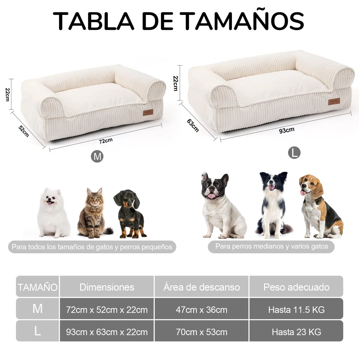 FUKUMARU Cama para Gatos, Sofá Cómodo de Terciopelo para Gatos de Interior con Funda Desmontable y Lavable, Cama para Perros Antideslizante y de Apoyo para Perros Pequeños, 72 x 52 x 22 cm, Cream