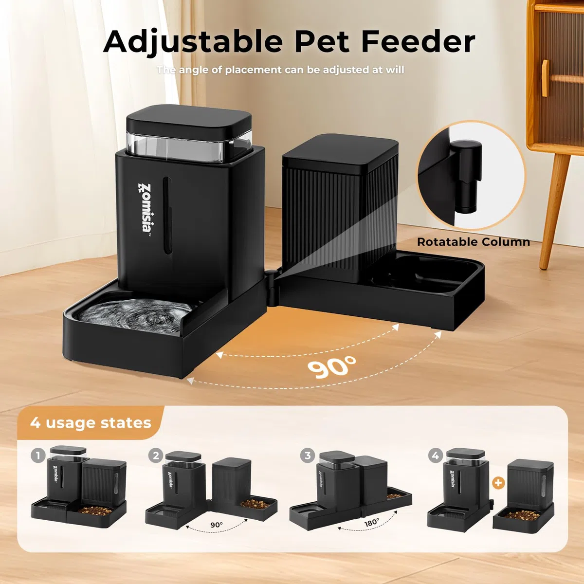 ZOMISIA Comedero por Gravedad para Gatos y Dispensador de Agua, 2 en 1 Alimentador Automático para Gatos con Rotación de 180 Grados, Paquete de 2 Alimentadores Automáticos de Gran Capacidad para