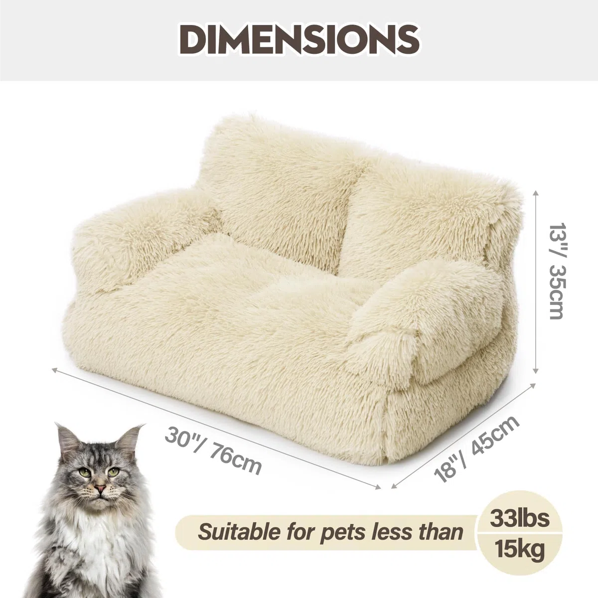 MEWOOFUN Elegante sofá cama grande para gatos de interior, sofá lavable de felpa, camas para perros pequeños, suave y calmante con parte inferior antideslizante, color beige