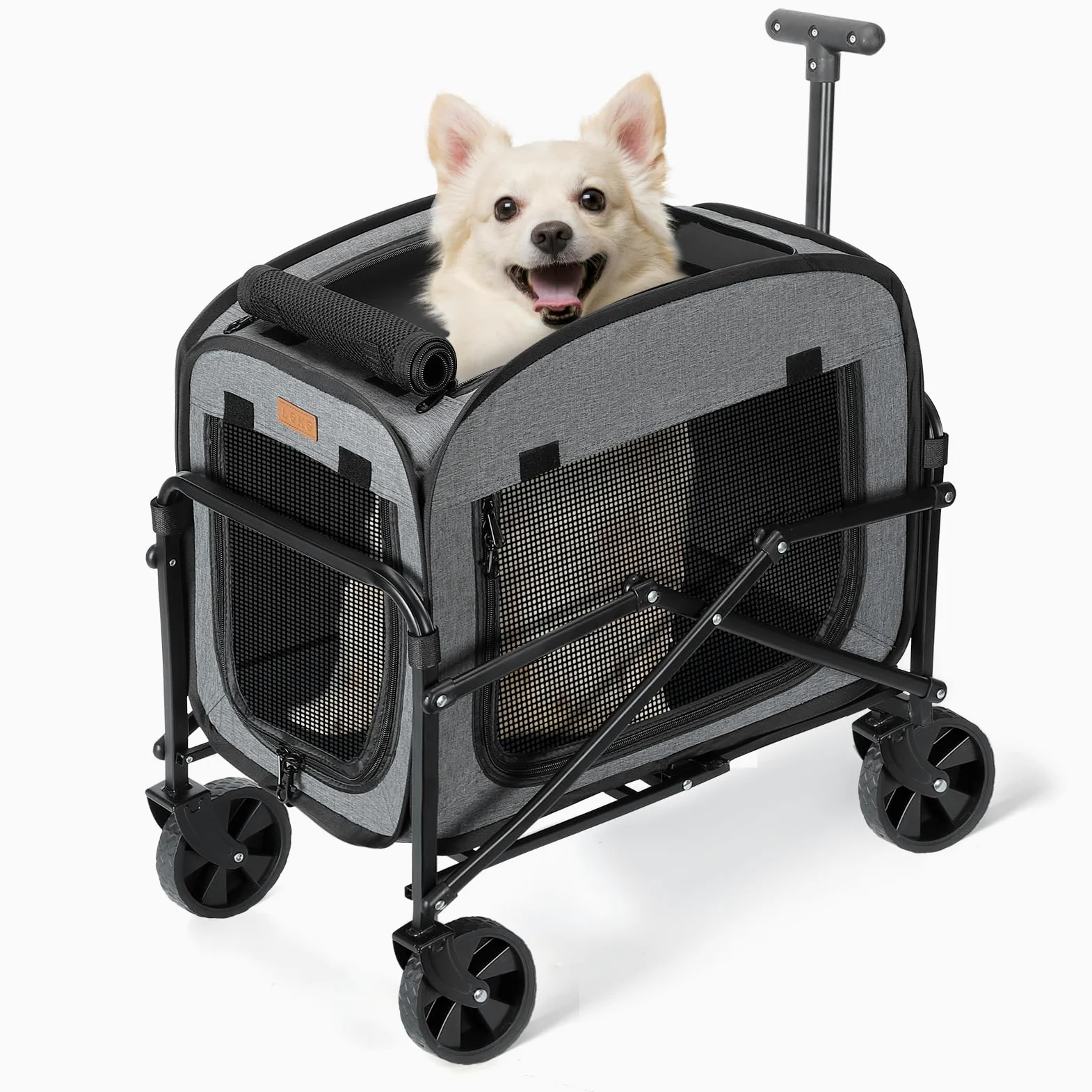 Transportador de perros con ruedas, carrito grande para perros y gatos, 18 kg, carro para mascotas con ruedas grandes todo terreno (gris)