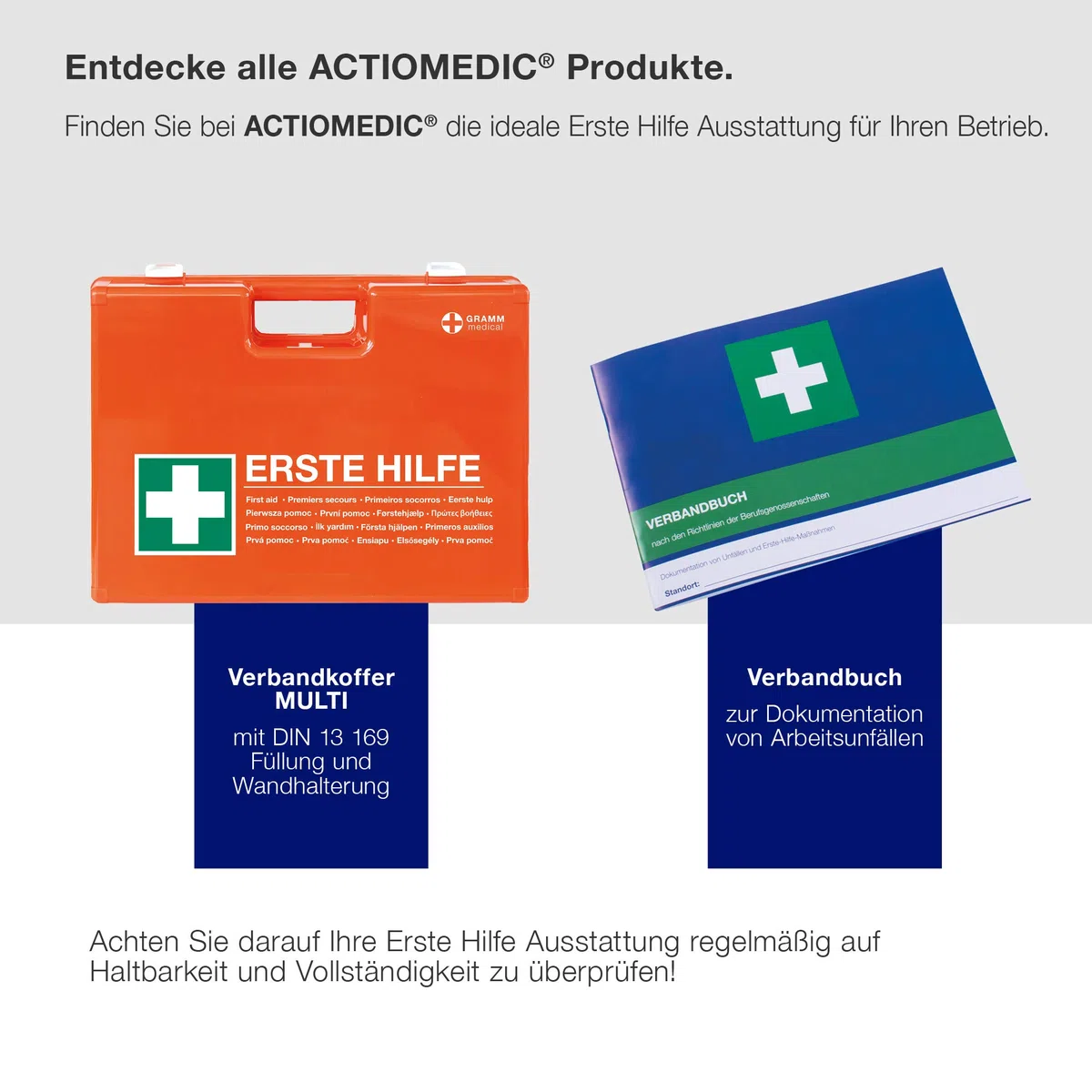 ACTIOMEDIC Recarga de primeros auxilios según DIN 13169:2021, kit de recarga para botiquín y armario de primeros auxilios con letras multilingües I Equipo médico de emergencia Neutral
