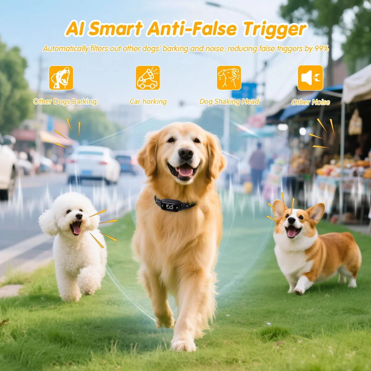 Collar Antiladridos para Perros, Modo de Sonido/Vibración/Vibración Fuerte, 1-5 Niveles de Sensibilidad, Resistencia al Agua IP67, Collar Antiladridos para Perros Pequeños, Medianos y Grandes