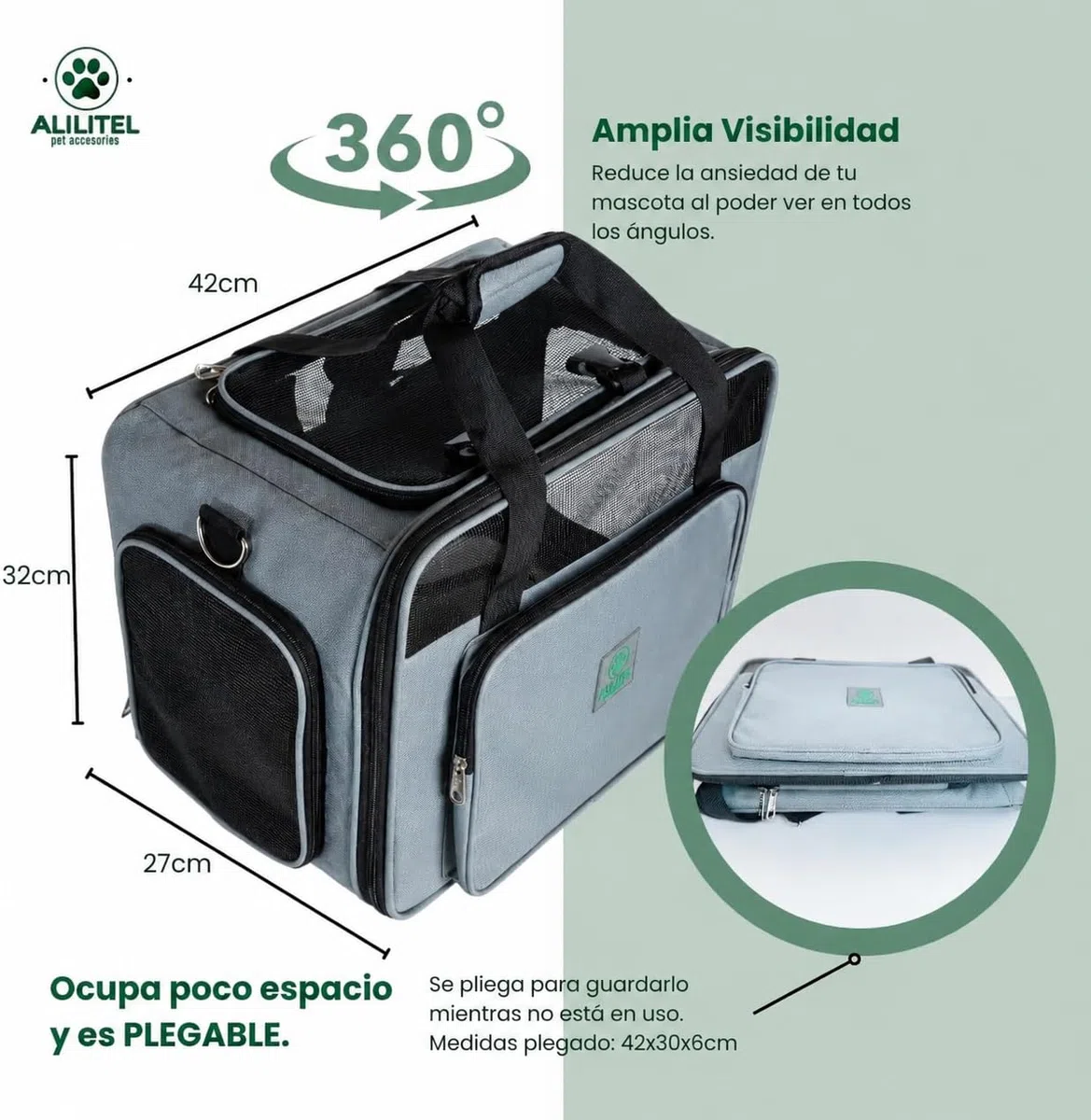 Transportin Gato Perro, Mochila Transporte para Mascotas, Transportin Transpirable con Asas y Correa de Hombro, Incluye Organizador de Documentos