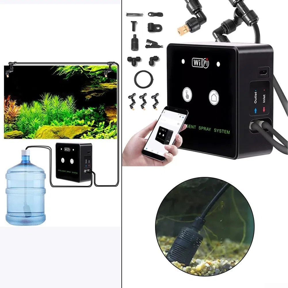Nebulizador automático para plantas con temporizador, sistema inteligente de nebulización de terrario, pulverizador de selva tropical controlado por WiFi, kit de boquilla de rotación de 360