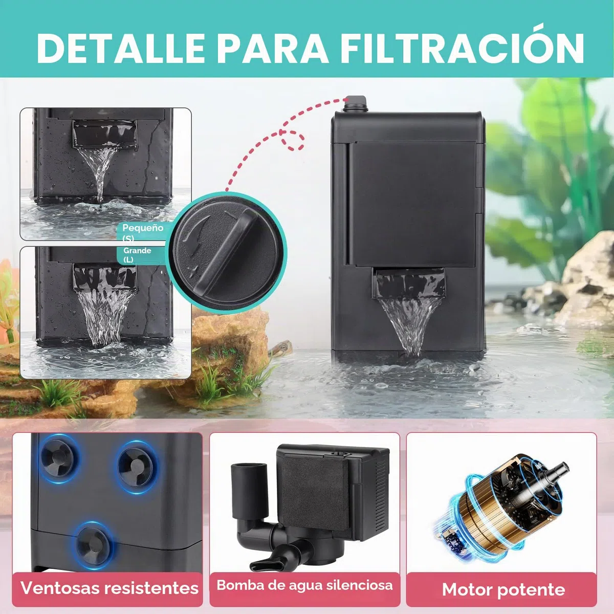 Hygger Filtro Acuario Tortugas de Agua,680L/H 8W Filtro Interno Acuario,Ajustable Fish Tank Filter,Turtle Filter with Sponge and Carbon Bags para Amphibian Reptiles Frogs