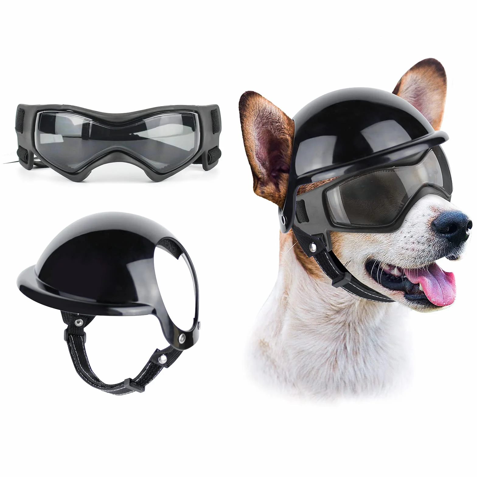 NAMSAN Gafas de sol antiUV para perros con casco para mascotas, a prueba de viento, protección ocular para perros pequeños, medianos y pequeños