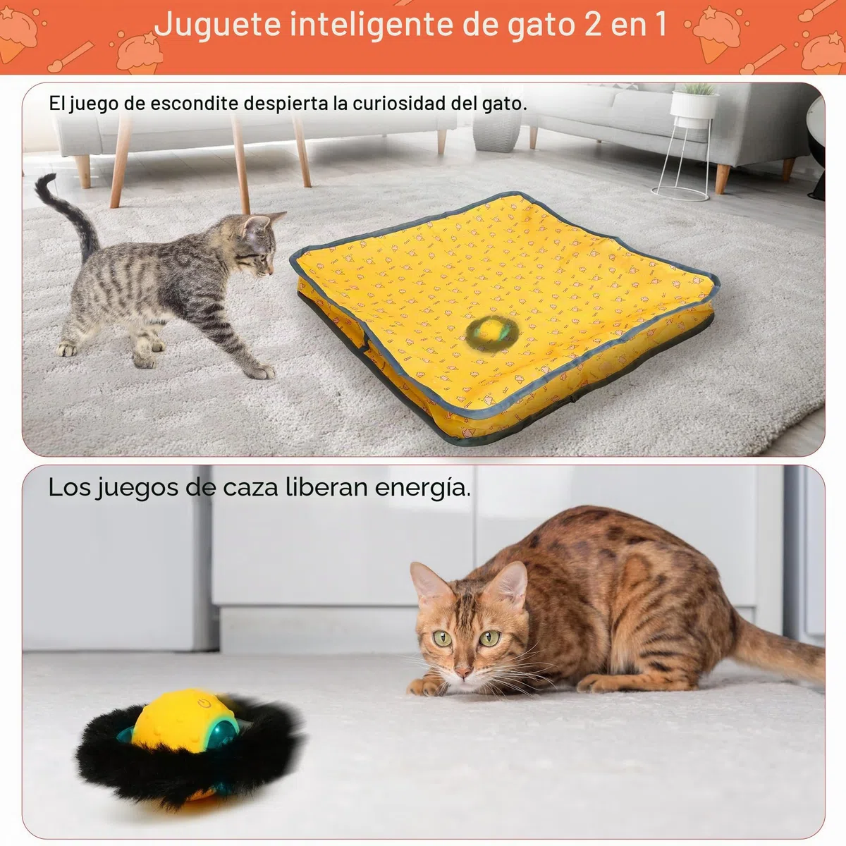 Iokheira Juguete para Gatos Adultos de Interior, Juguete Interactivo automático para Gatos-Recargable Juguetes Gatos Estimulacion, Juego de atrapar Ratones San Valentín (Amarillo)