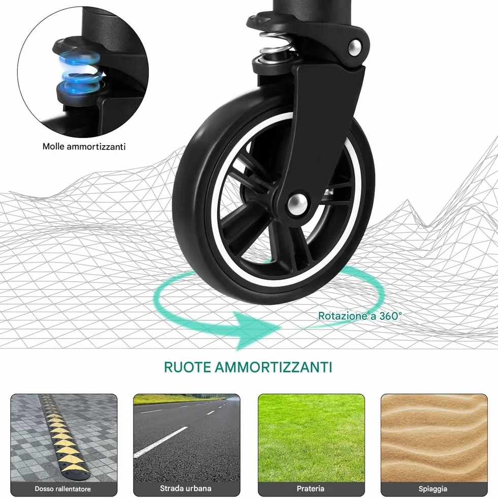 BAKAJI Cochecito para perros y gatos 2 en 1 con capazo extraíble y cierre ahorra espacio, cochecito para mascotas con cápsula transportín extraíble y techo abatible, peso máx. 50 kg (negro)