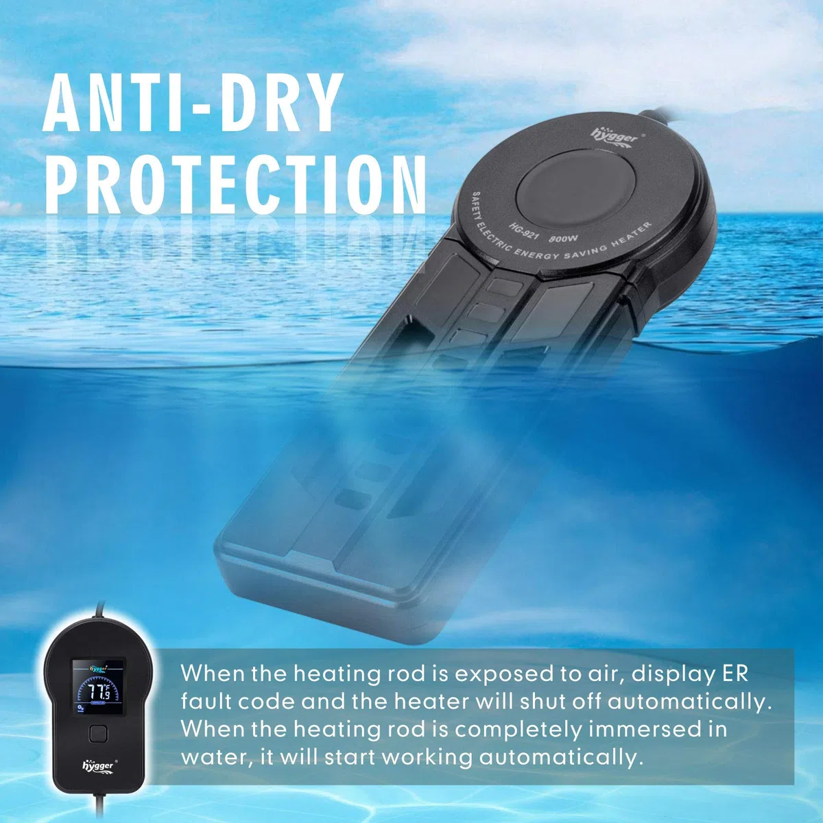 hygger Conductor de Acuario 800W, Calentador de Agua de Acuario Subacuático con Controlador de Temperatura Digital LED de Color Externo (800W)