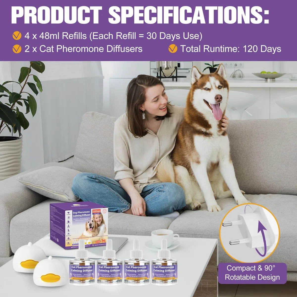 SLE Feromonas para Perros,Difusor Calmante para Perros Difusor, Gato Perros ArañAzos Soluciona Cambios Marcaje Orina, Reduce los Ladridos (2 Difusores + 4 Recargas)