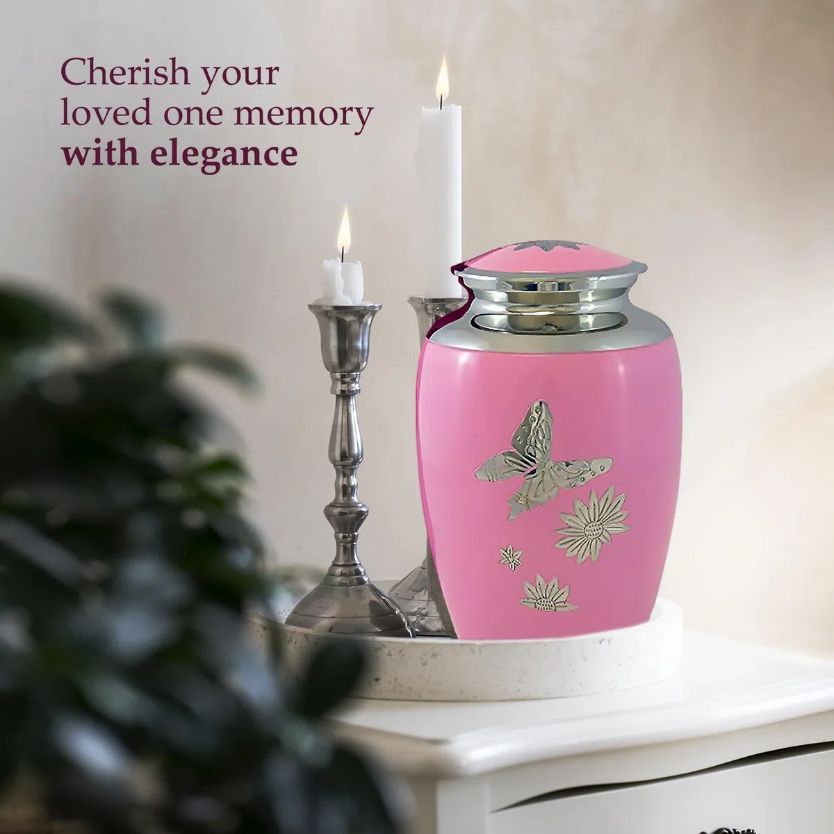 Urnas para Cenizas humanas, diseño de Mariposas, Color Rosa, Adult Urn, Rosado, 1