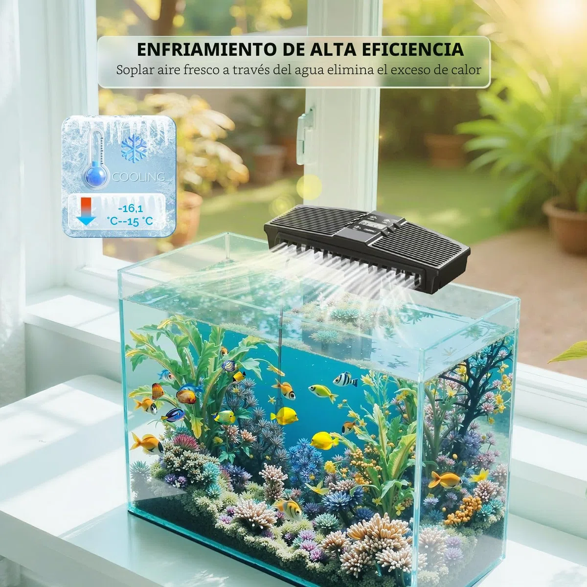 PAIZOO Ventilador Enfriador de Acuario, Ventilador de refrigeración para pecera con sonda de Temperatura y Pantalla LCD, Enfriador de Agua para Accesorios de Peces Axolotl Betta, 7 W