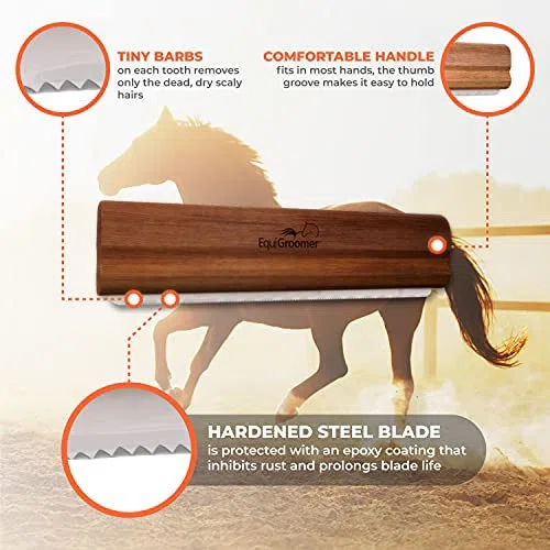 EquiGroomer - Cepillo para deshedding para caballos, Herramienta de deshedding para mascotas grandes, Peine elimina la suciedad suelta, el pelo y el pelo (Natural)