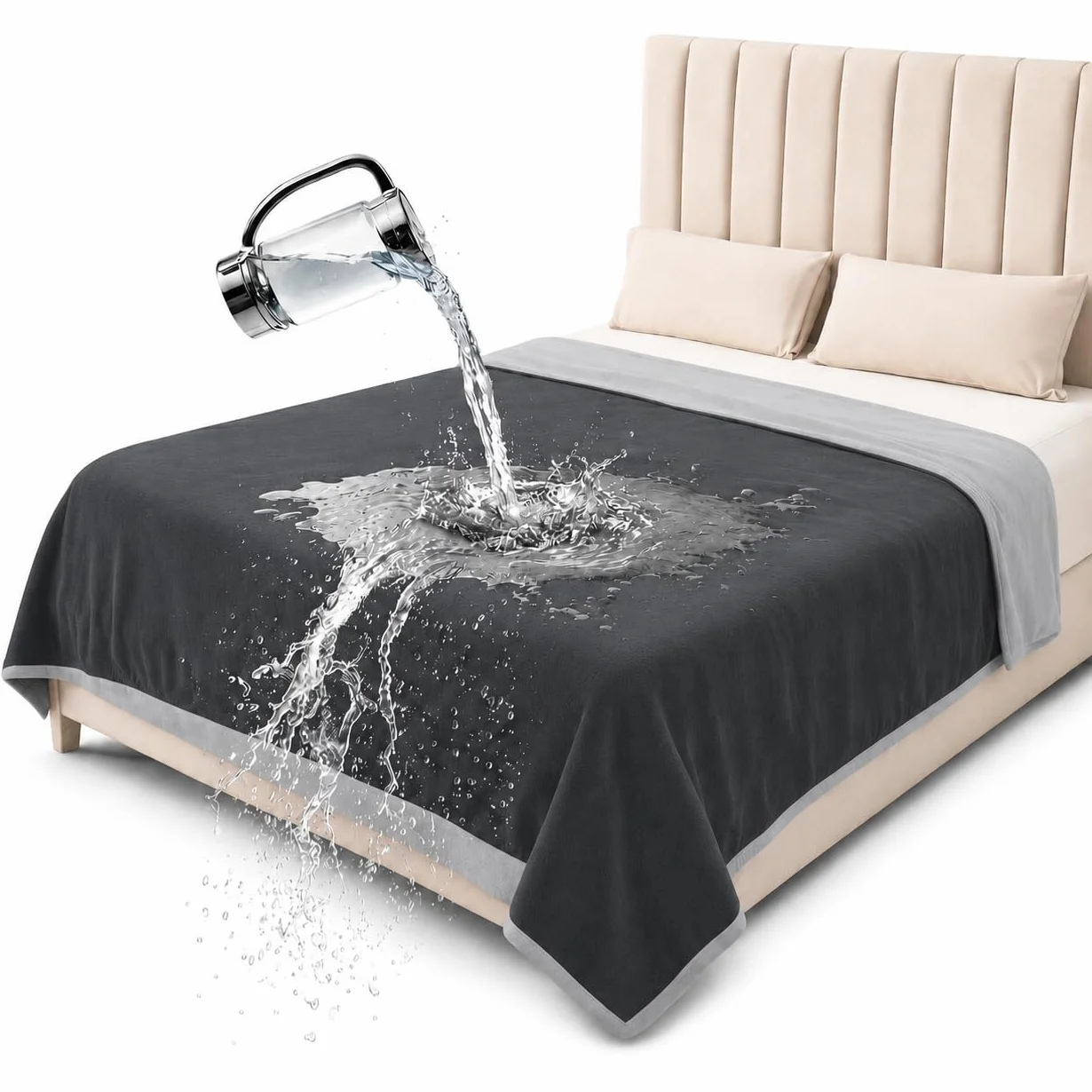 Manta impermeable King, a prueba de derrames y manchas, sin desorden (gris luna y gris estrellado, 90 x 108 pulgadas)
